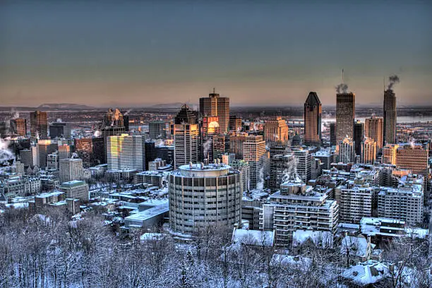 Photo of Sunset over Montreal Downtown in a February cold Evening.