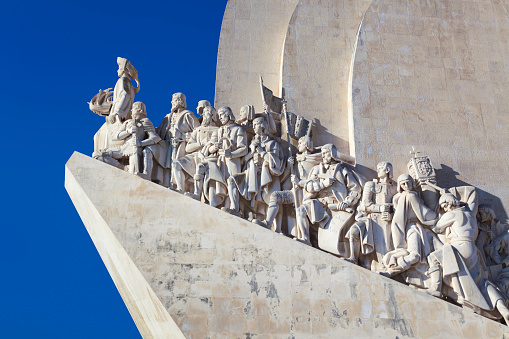 Lisbon, Portugal - December 31, 2014: Detail from the Monument to the Discoveries (Padrao dos Descobrimentos in Portuguese) in Lisbon. The monument celebrates the Portuguese Age of Discovery and was unveiled to the public in 1960.