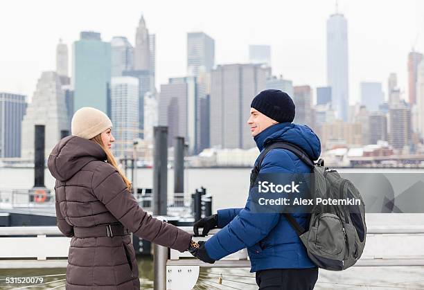 Young Couple Man And Woman In The Manhattan Stock Photo - Download Image Now - 2015, Adult, Bridge - Built Structure
