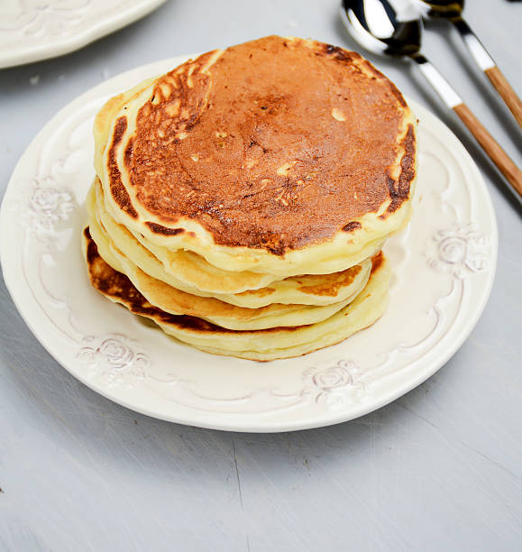 istock Stack of pancakes on vintage dessert plate, close up 531521445