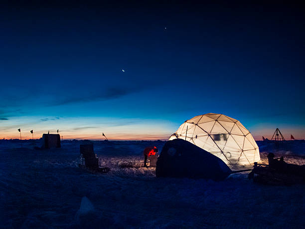 Ice camp at night stock photo