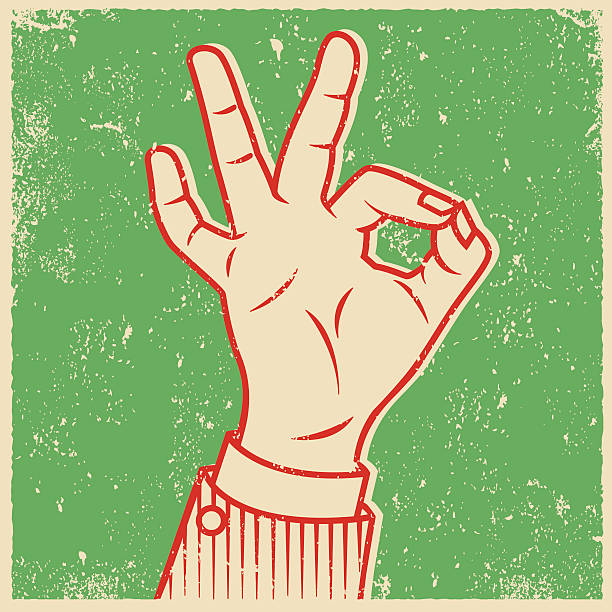 Retro Screen Print Hand Giving The OK Sign An vintage styled line art illustration of a hand giving an 'OK' sign. Grunge texture added to create a trendy screen printed effect. screen printing stock illustrations