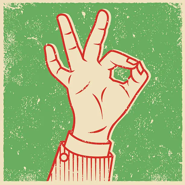 Vector illustration of Retro Screen Print Hand Giving The OK Sign