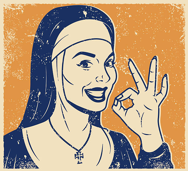 retro-siebdruck auf einer lächelnden nonne - nun stock-grafiken, -clipart, -cartoons und -symbole