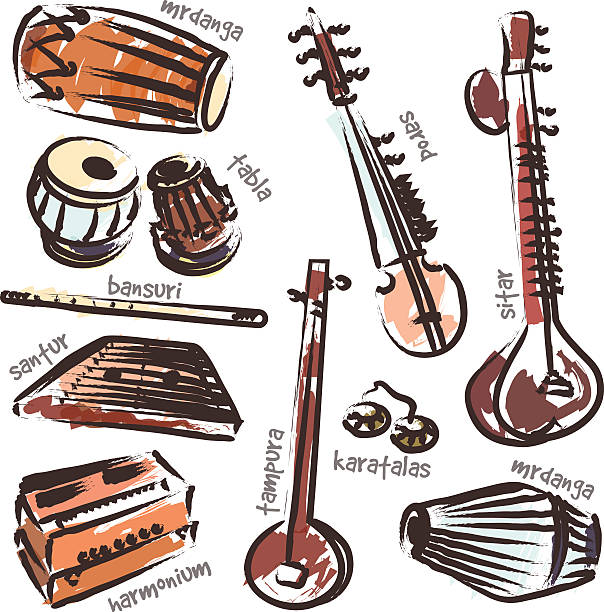 Indian instruments vector set of isolated traditional indian instruments indian music stock illustrations