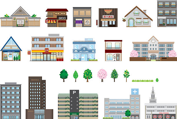 Various building Illustration of the building hotel illustrations stock illustrations