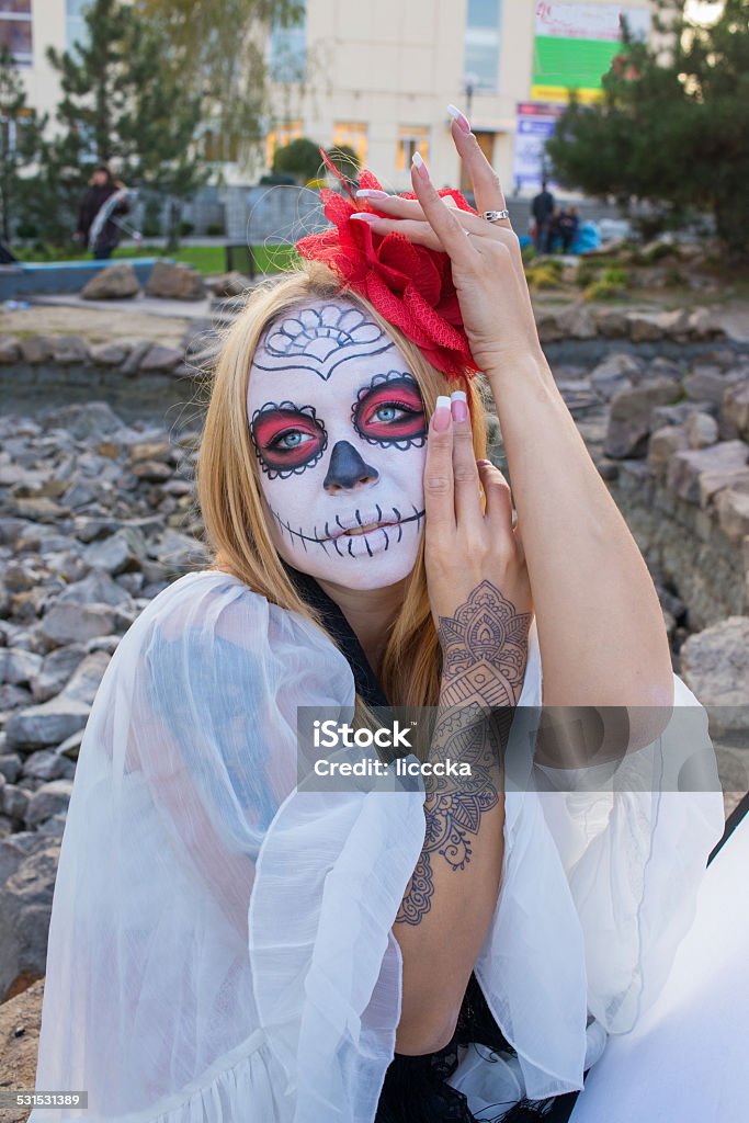 Portrait of Santa Muerte Portrait of a girl in the image of the Mexican Santa Muerte 2015 Stock Photo