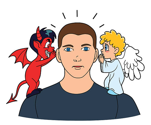 porady dla dobrych, jak i złych - expressing positivity devil angel moral dilemma stock illustrations