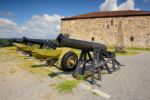 cannon in a fortress Fredriksstens Fastning, Halden, Norge cannon in a fortress Fredriksstens Fastning, Halden, Norge halden norway photos stock pictures, royalty-free photos & images