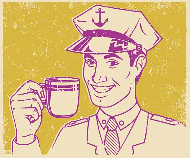 Vector illustration of Retro Screen Print Sailor Drinking Coffee