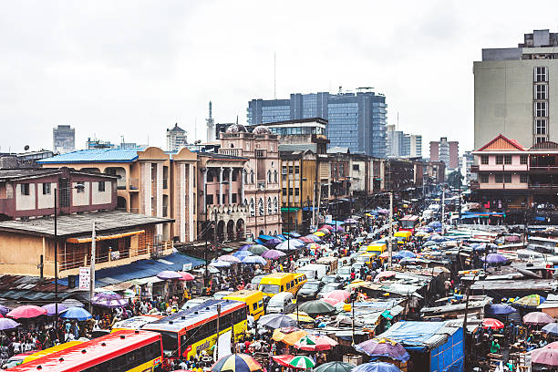 Lagos downtown market streets. Lagos Island's commercial district. lagos nigeria stock pictures, royalty-free photos & images