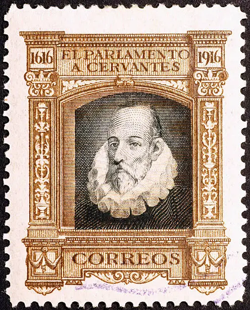 Miguel Cervantes on old spanish stamp of 1915