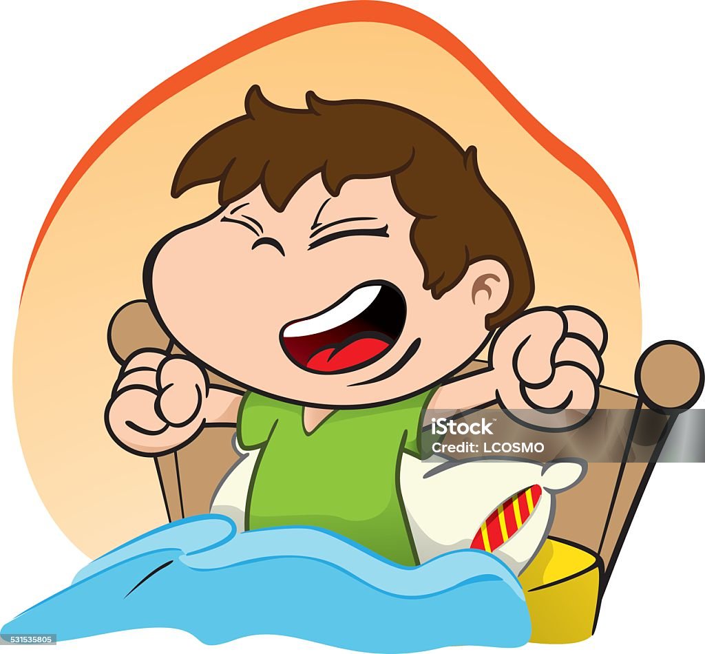 Illustration is a child waking up and getting up Happy bed 2015 stock vector