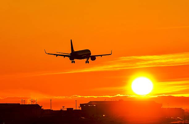 istock Sunset landing to runway late evening 531536347