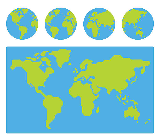 mapa světa s glóby - plochý design stock ilustrace