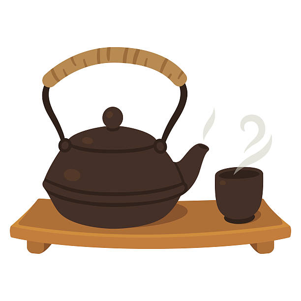 ilustrações, clipart, desenhos animados e ícones de conjunto de chá japonês - tetsubin teapot