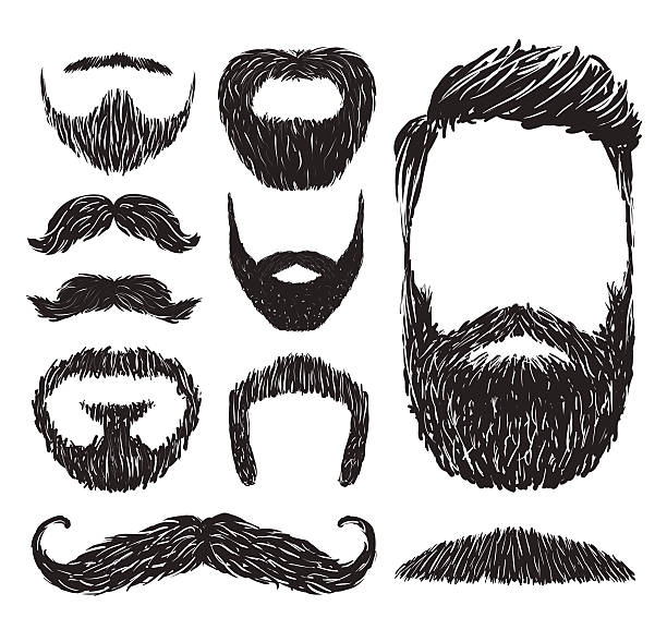 ilustrações, clipart, desenhos animados e ícones de conjunto de bigode e barba, silhuetas, ilustração vetorial - pêlo facial