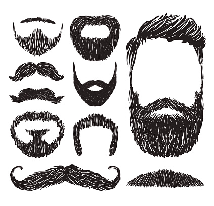 Set of mustache and beard silhouettes, vector illustration.