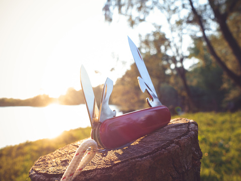 Photo multipurpose knife in nature