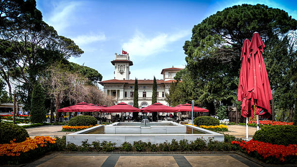 Istanbul, Turkey - April 6, 2013: The Khedive Palace, or Hidiv Kasri in Turkish, is the centerpiece of a park with paved paths and restaurants and cafes set amid rose gardens and pine-lined trails. The grounds are decorated with wacky giant squirrel sculptures and the occasional kangaroo statue.