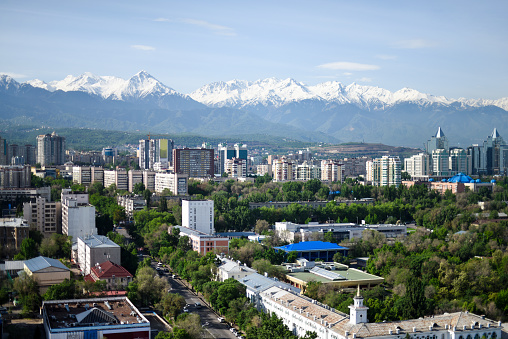 Panoramic view over the Skyline from Almaty City (Kazakhstan).