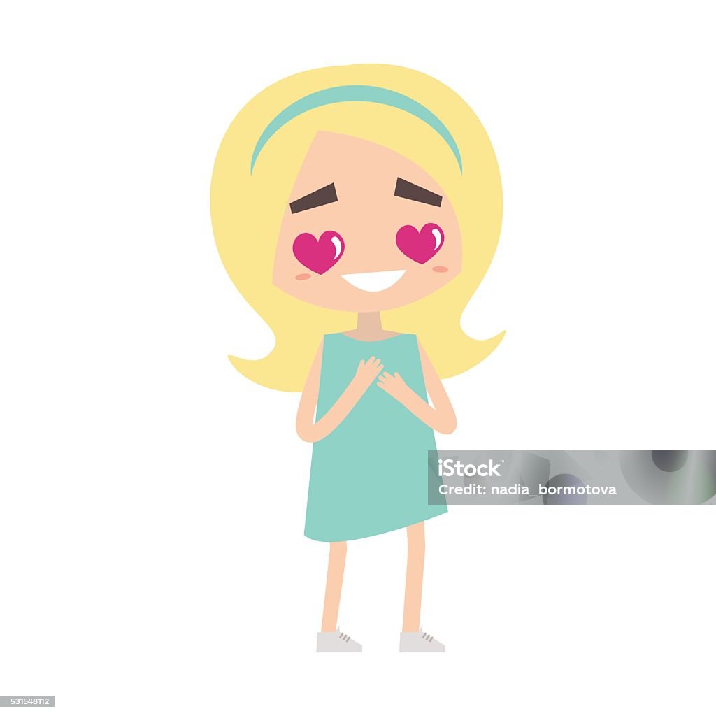 Falling in love Cute cartoon blonde girl with heart-shaped eyes Admiration stock vector