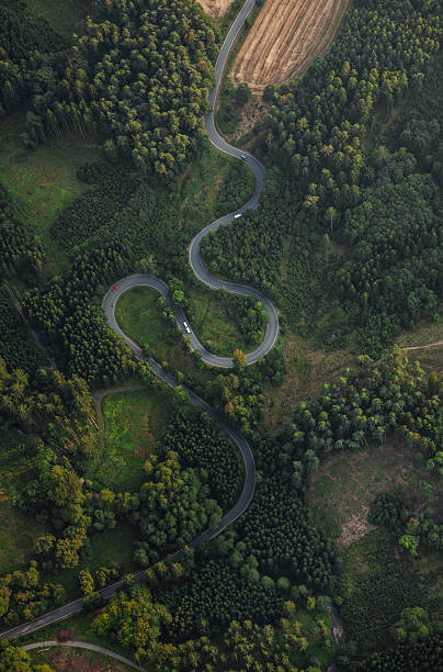 istock Top view of the path through the trees. View from balloon 531550376