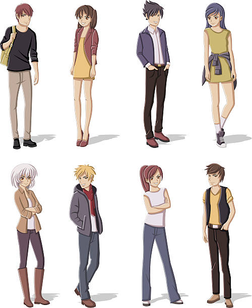 Group Of Cartoon Young People Stock Illustration - Download Image Now -  Manga Style, Characters, Teenager - iStock