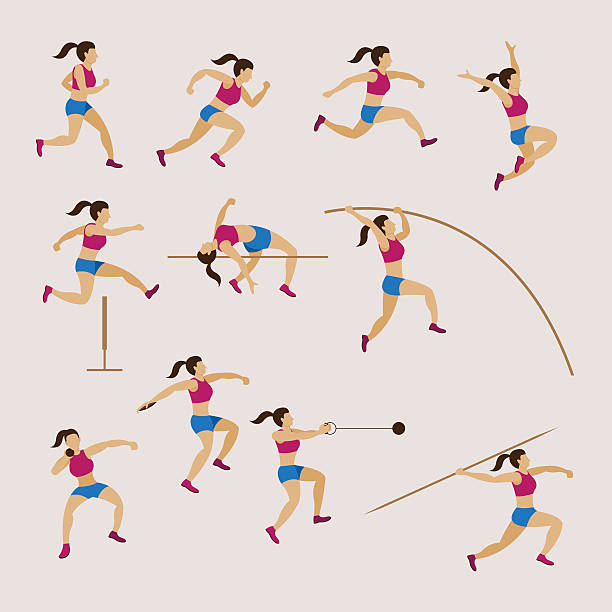 Sports Athletes, Track and Field, Women Set Athletics, Games, Action, Exercise womens field event stock illustrations