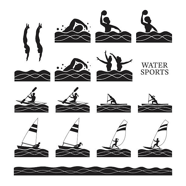 Sports Athletes, Water Sports Silhouette Set Games, Action, Exercise swimming silhouettes stock illustrations