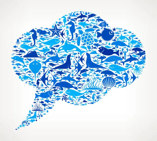 Vector illustration of Conversation Ocean and Marine Life Blue Icon Pattern