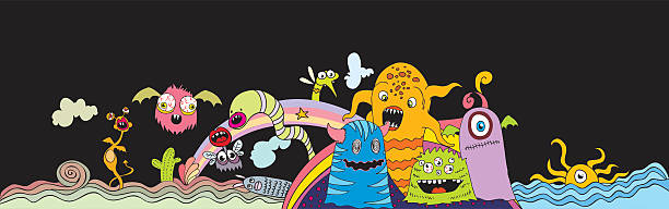 gekritzel kreaturen - shock bizarre octopus horror stock-grafiken, -clipart, -cartoons und -symbole