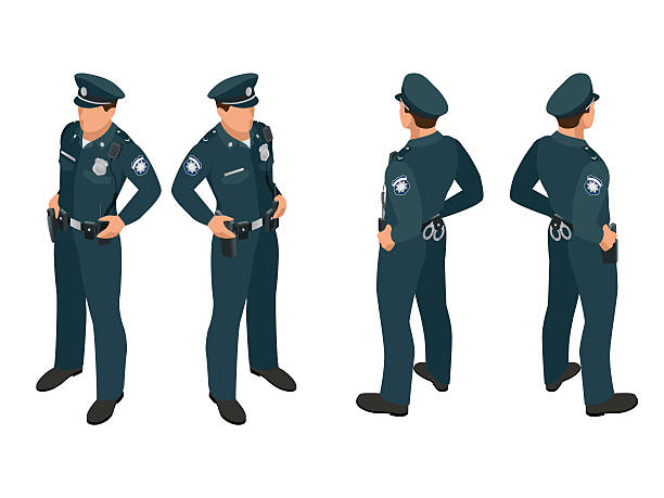 ilustraciones, imágenes clip art, dibujos animados e iconos de stock de policía en uniforme. - policía