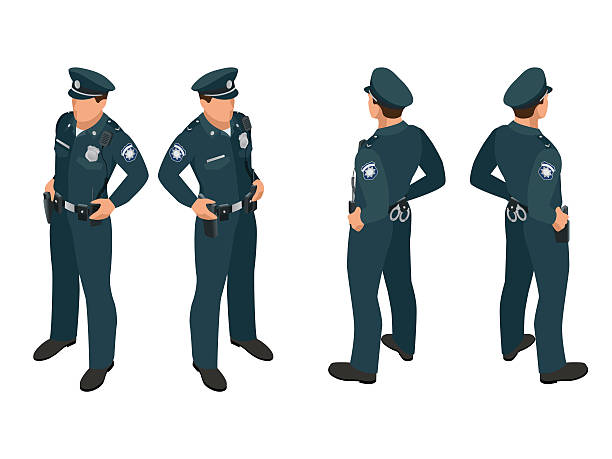 Policeman in uniform. Policeman in uniform. Policeman icon. Flat 3d isometric vector illustration police force stock illustrations
