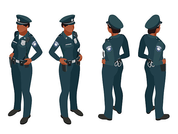 illustrations, cliparts, dessins animés et icônes de police femme en uniforme. - sport clipping path handgun pistol