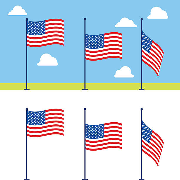 flache vektor-set mit usa-flaggen - lowering sky stock-grafiken, -clipart, -cartoons und -symbole