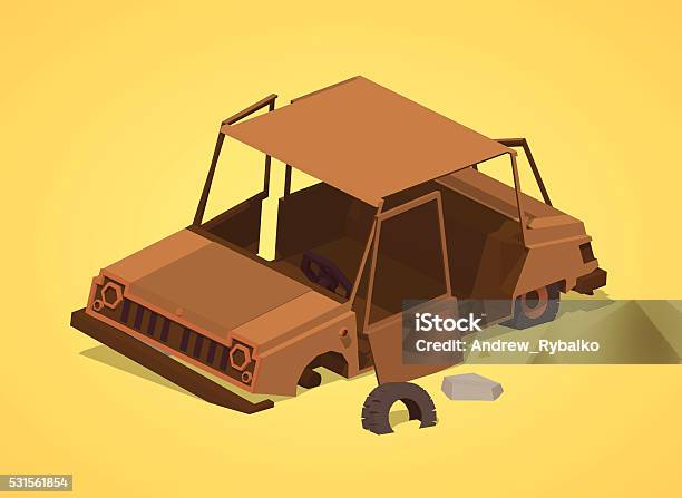Low Poly Old Rusty Car Stock Illustration - Download Image Now - Car, Broken, Cartoon
