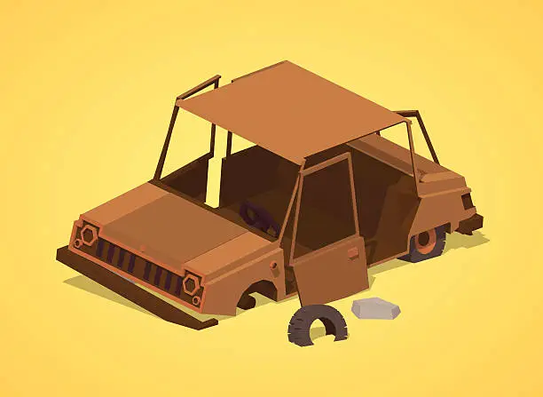 Vector illustration of Low poly old rusty car