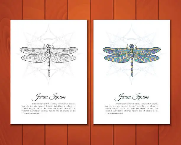 Vector illustration of Card set of colorful dragonfly