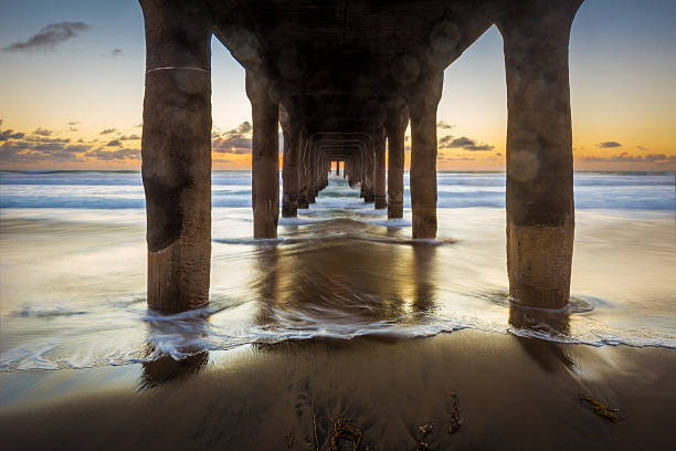istock Sunset Under a Pier on the Ocean with Waves 531564766