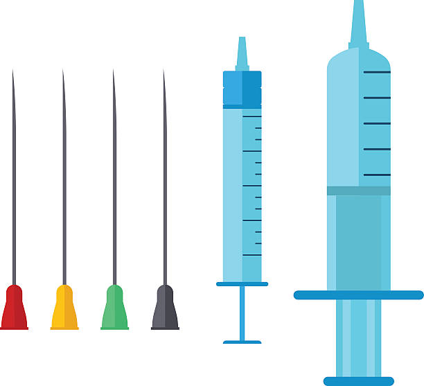 ilustrações, clipart, desenhos animados e ícones de seringa agulha ilustração vetorial - syringe surgical needle vaccination injecting