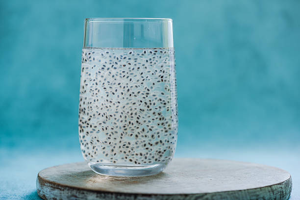 refreshing coconut water with basil seeds, dieting concept
