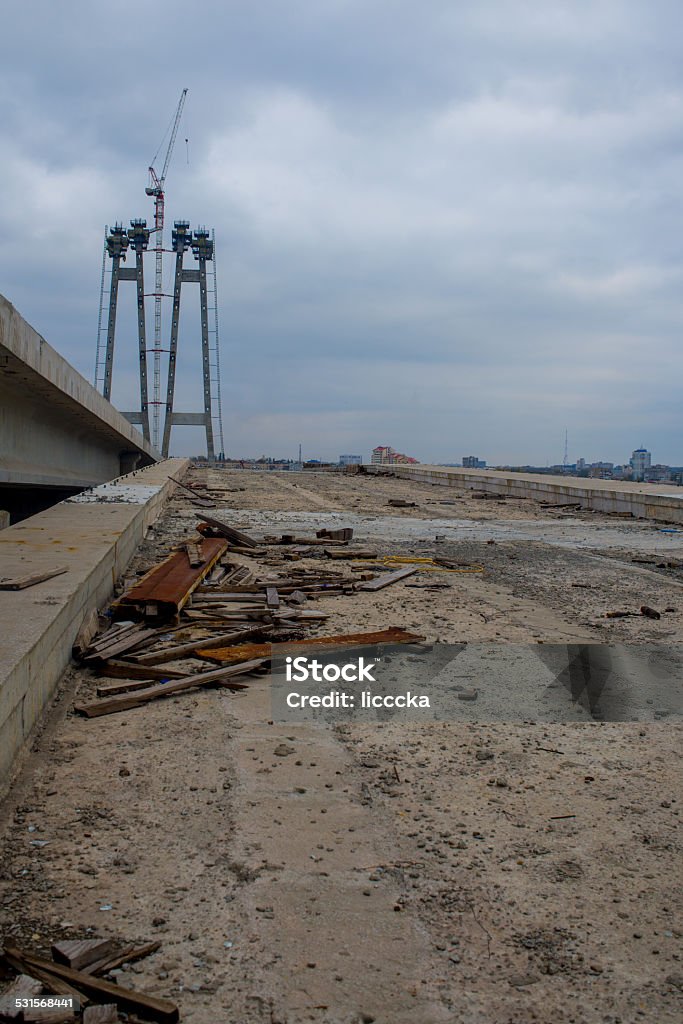 Construction of a new bridge Construction of the new arch bridge across the Dnieper River in Ukraine 2015 Stock Photo