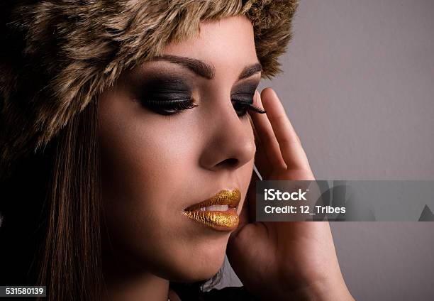 Pretty Young Woman Displaying Her Eye Makeup Stock Photo - Download Image Now - 2015, Adult, Backgrounds