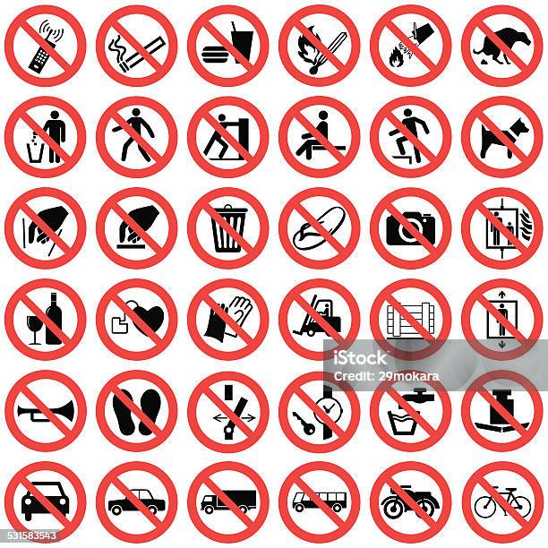 High Quality Standard Prohibition Sign Collection Stock Illustration - Download Image Now - Forbidden, Elevator, Sign