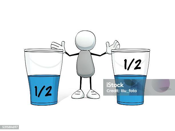 Little Sketchy Man Glasses Half Full Half Empty Stock Photo - Download Image Now - Half Full, Drinking Glass, Concepts