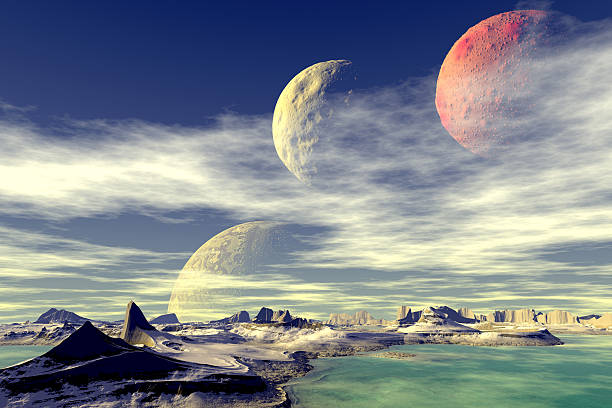 istock 3D rendered fantasy alien planet. Rocks and  moon 531597227