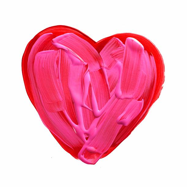 Pink valentine heart drawn in chalk isolated over white background.