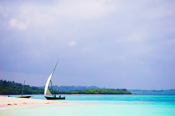 istock Old wooden dhow on white beach in the Indian Ocean 531604836
