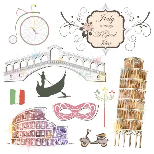 Vector illustration of Attractions Of Italy